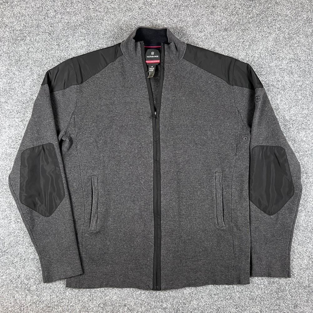 Victorinox Jacket Mens M Black Gray Full Zip Double Elbow Hiking Outdoors